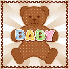Baby Teddy Bear, pastel polka dot block letters, rick rack frame