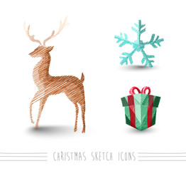 Merry Christmas sketch style reindeer elements set EPS10 file.