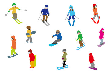 Fototapeta na wymiar People playing winter sports, Isolated