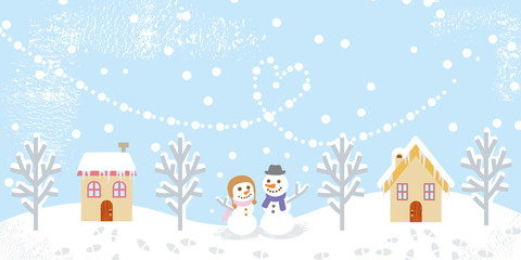 Winter landscape,two snowman