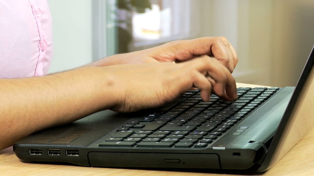 Asian Indian Female Using Laptop Hands Only