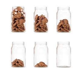 Foto op Canvas Sequence of jar of cookies from full to empty isolated on white © Yong Hian Lim