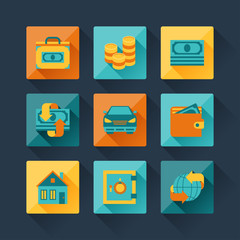 Set of business icons in flat design style.