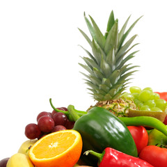 fresh fruits and vegetables isolated on white