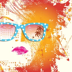 Stickers pour porte Visage de femme Femmes en lunettes de soleil