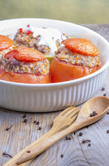 Delicious baked stuffed tomatoes with meat and vegetables
