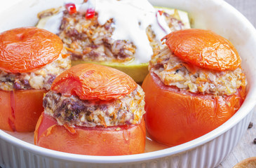 Delicious baked stuffed tomatoes with meat and vegetables