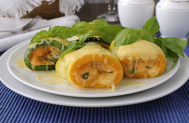 Zucchini rolls stuffed with cheese