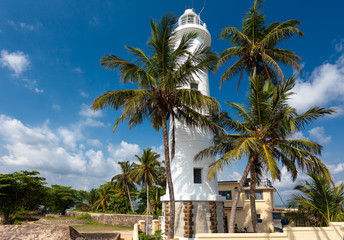 Scenic view at white lighthouse in Galle fort, Sri Lanka during