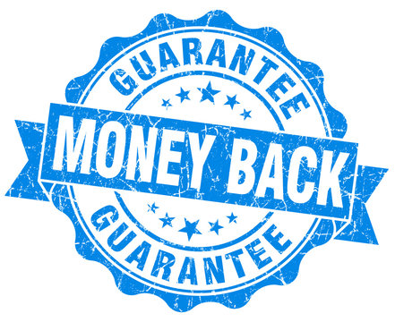 Money back guarantee blue grunge rubber stamp on white