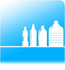 blue water background with set plastic bottles silhouette