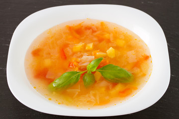 soup in white plate