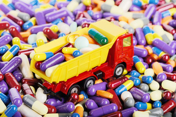Dump truck toy transported pills
