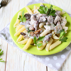 penne pasta with mushrooms and sauce