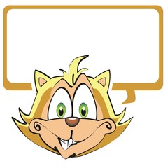 Brown cat with a white text box to enter text you want.