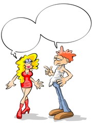 Guy talking to a blonde