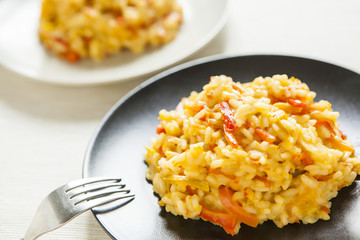risotto with red pepper, healthy vegan food