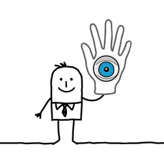 man with big eye in his hand