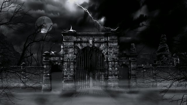 Scary cemetery gate (loop).