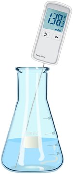 Erlenmayer laboratory flask with digital thermometer in it