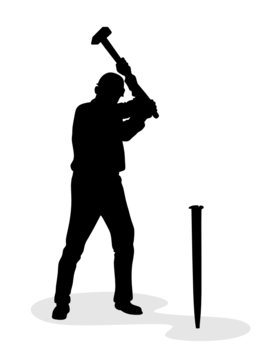 silhouette man hammering nail clip art preview