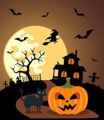 Halloween background with Pumpkin and full moon