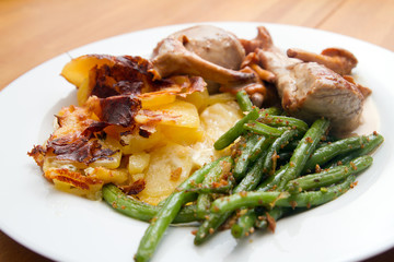 Schweinefilet mit Kartoffelgratin und Bohnen