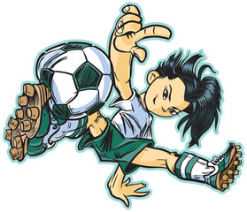 Asian Break Dancing Soccer Girl Vector Clip Art