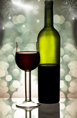 Red wine against holiday lights