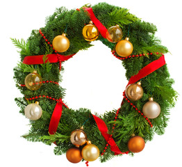 green christmas wreath with decorations © neirfy