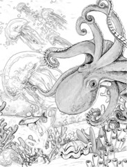 The coral reef - coloring page - illustration