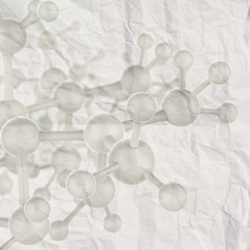 molecule 3d on crumpled paper background