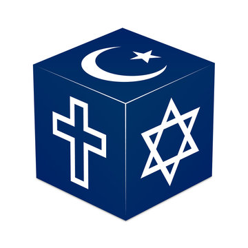 Christianity, Islam, Judaism - Dark Blue Cube