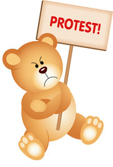 Angry Teddy Bear with Placard Protest