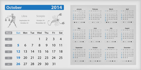 Calendar 2014 - October highlighted