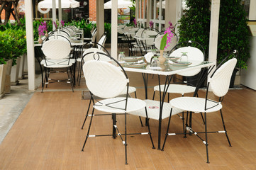 Luxury dinner tables sets outside restaurants, Thailand.