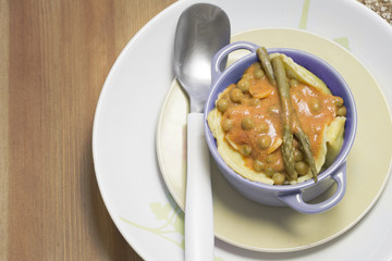 Italian filled pasta with asparagus and peas