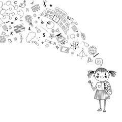 Background with a student and her thoughts about the school