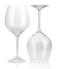 Empty wine glasses isolated on white