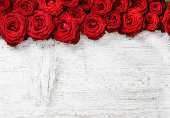 Stunning roses on wooden background. Copy space