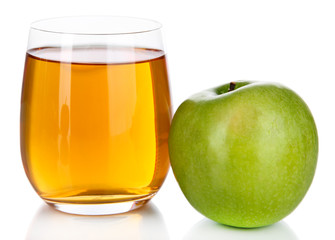 Glass of fresh apple juice isolated on white