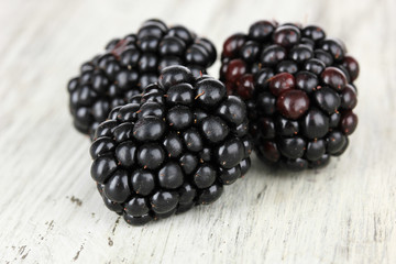 Sweet blackberries on table close-up