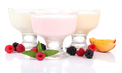 Delicious yogurt with fruit and  berries isolated on white