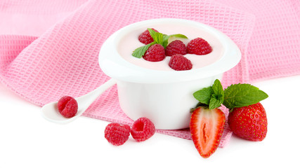 Delicious yogurt with berries isolated on white