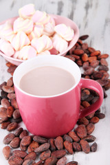 Cocoa drink  with spices, zephyr and cocoa beans