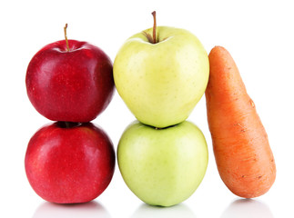 Sweet apples and carrot isolated on white