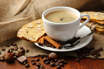 Cup of tasty coffee with tasty Italian biscuits,