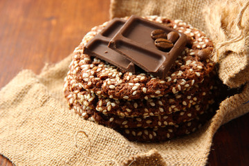 Homemade cookies with sesame seeds, chocolate,