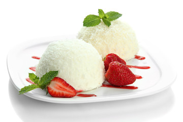 Delicious coconut cakes isolated on white