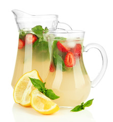 Basil lemonade with strawberry, isolated on white